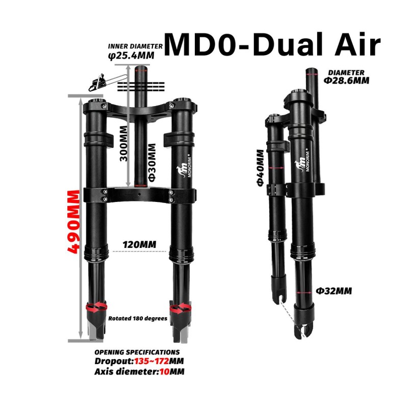 Monorim MD0 Dual Air Version 490mm x 165mm Vorderradfederung  - 10 
Kompatibilitaet: ausgelegt fuer Setups im Mass 490mm x 165mm