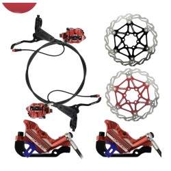 Kompletní 4pístková hydraulická brzdová sada Monorim EB01 - páky, třmeny, lanko a brzdový kotouč Monorim - 1 Kompletní 4pístková